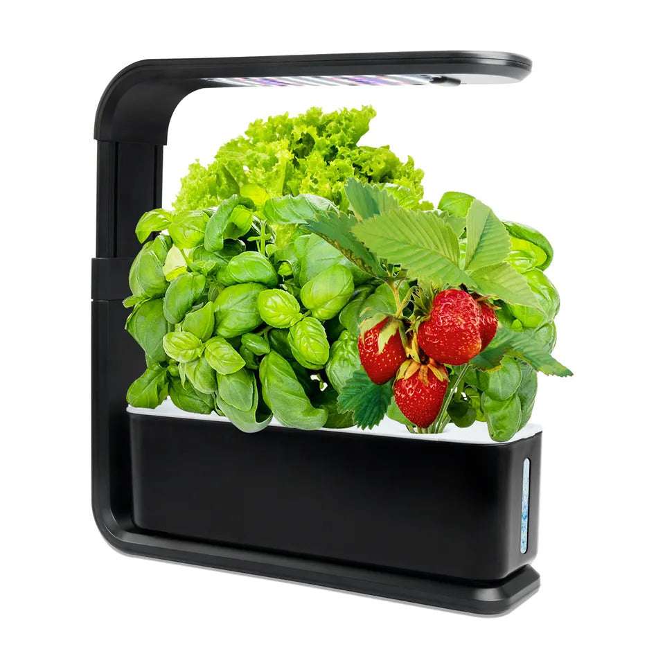 3 Pots Smart Hydroponic System with LED grow light for indoor gardening.
