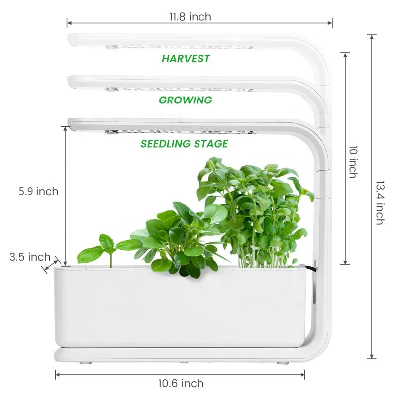 3 Pots Smart Hydroponic System with LED grow light and adjustable height for indoor gardening.