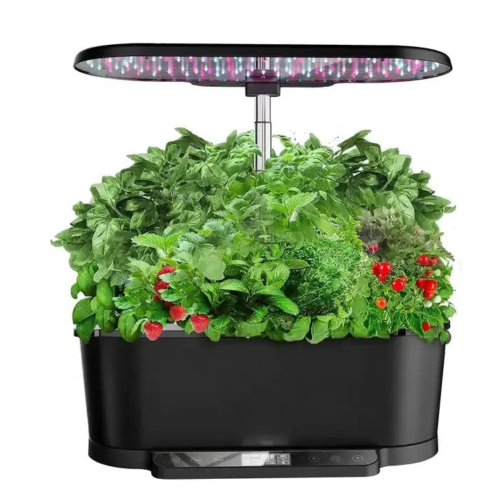 15 pots smart hydroponic system with LED grow light and integrated water pump for indoor gardening.