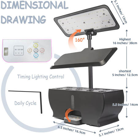 9 Pots Smart Hydroponic System with LED grow light and remote control.