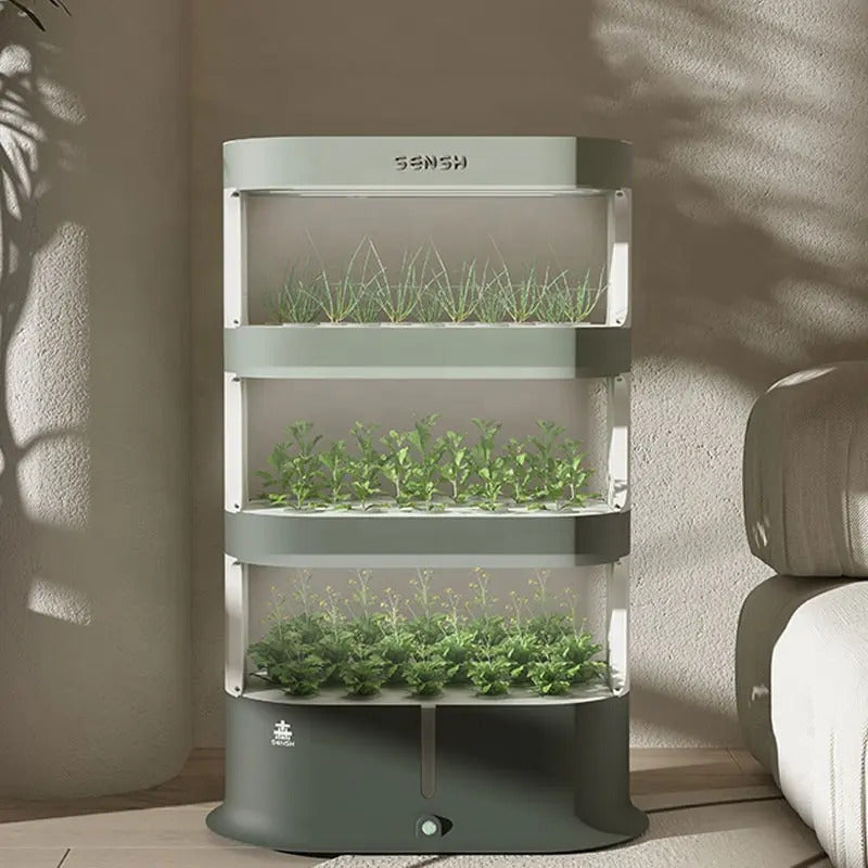 Three-layer smart hydroponic system with 48 pots for indoor gardening.