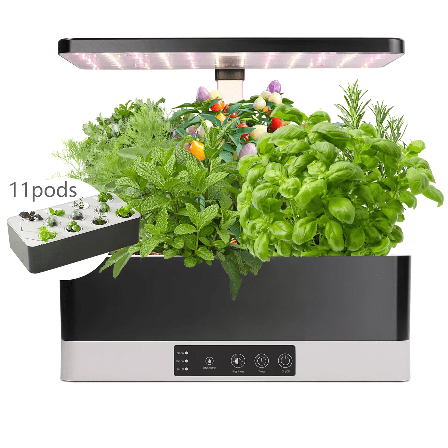 11 Pots Smart Hydroponic System with LED grow light, featuring automated soil-free growing for herbs and vegetables.