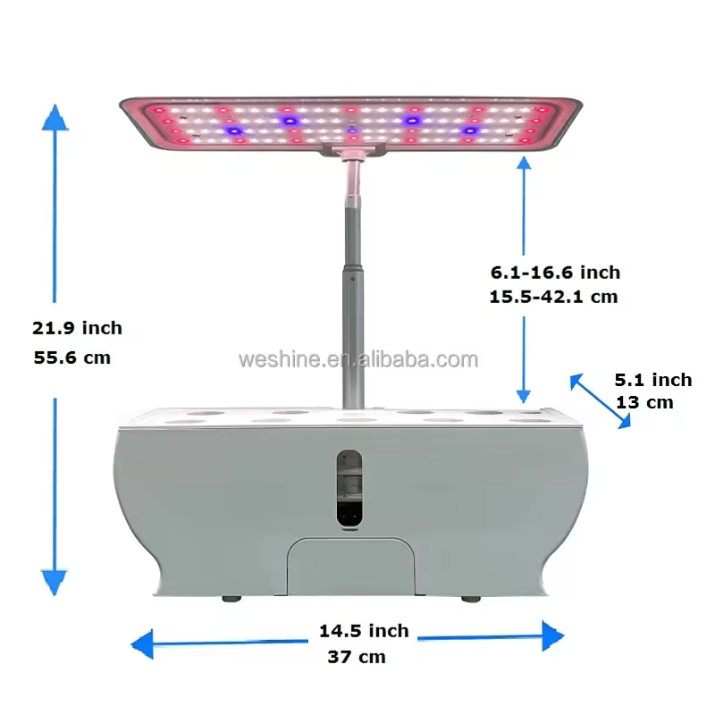 9 Pots Smart Hydroponic System with adjustable LED grow light for indoor gardening.