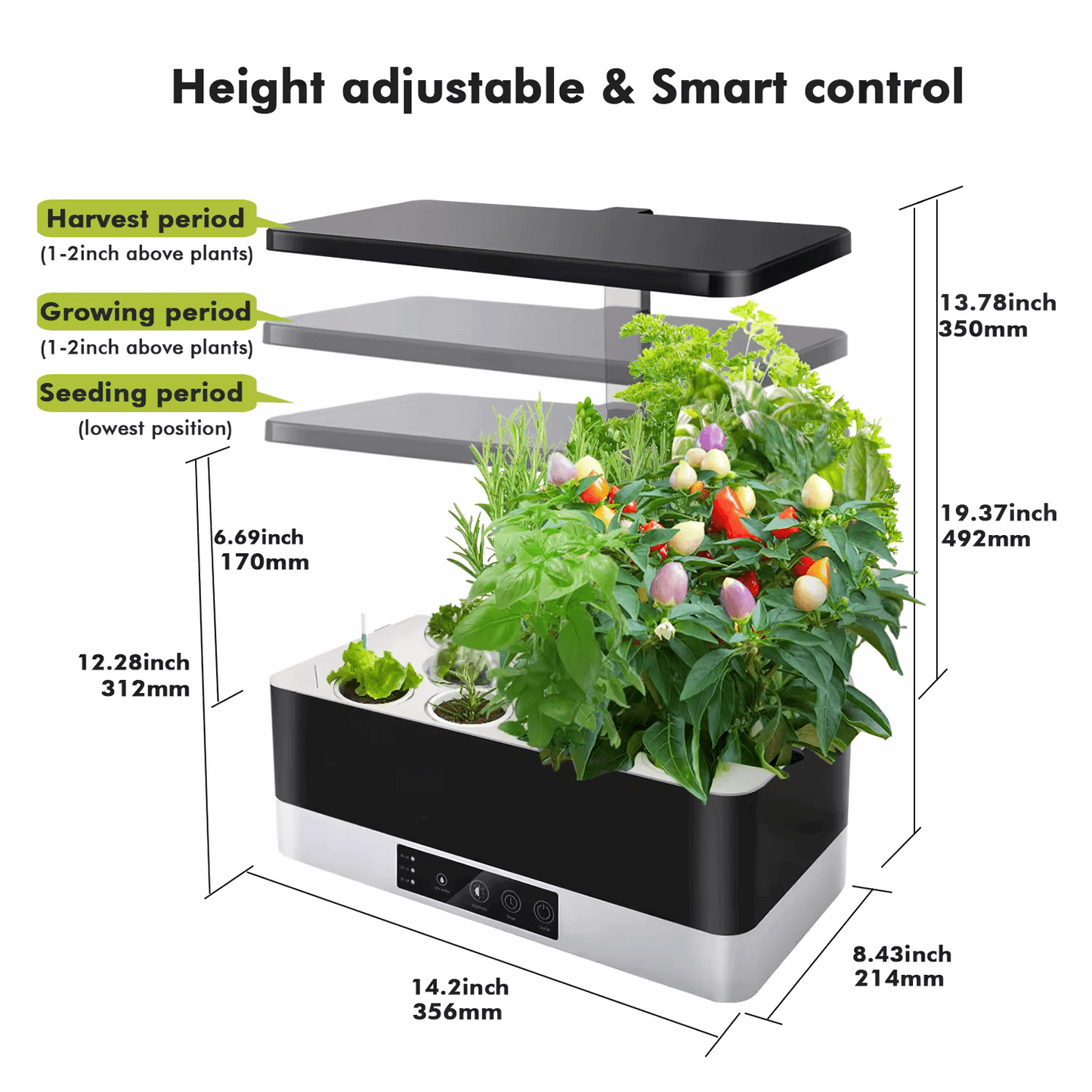 11 Pots Smart Hydroponic System with adjustable height and automated control for indoor gardening.