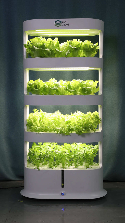 4 Layers 64 Pots Smart Hydroponic System with vertical design and LED grow lights.